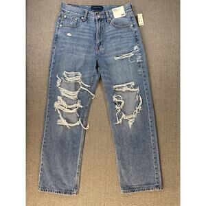 NWT Aeropostale Jeans High Rise Baggy Distressed Medium Wash Size 6 Short